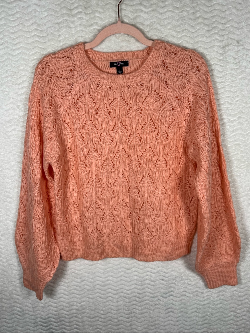 Ransom Peach Open-Knit Crewneck Sweater